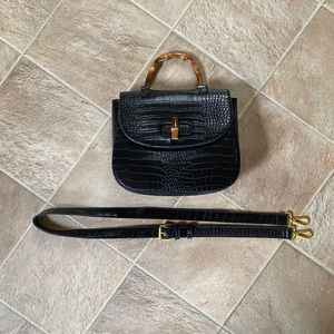 Fawn Design Bamboo Shoulder Bag- Black Croc